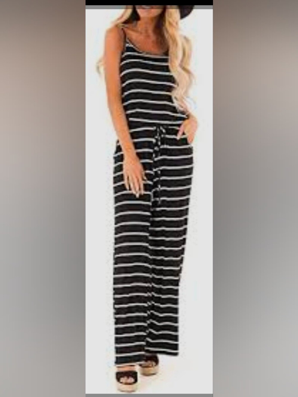 Striped Black & White Sleeveless Drawstring Jumpsuit